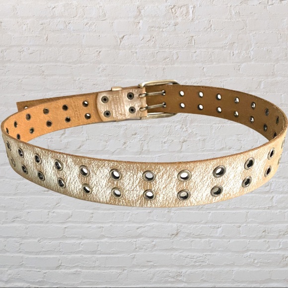 Eyelet Full grain cowhide silver sheen belt - Picture 2 of 8